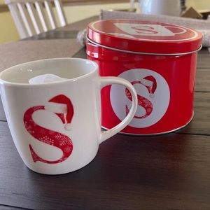 S Monogram Ceramic Coffee Cup Mug & Tin Gift